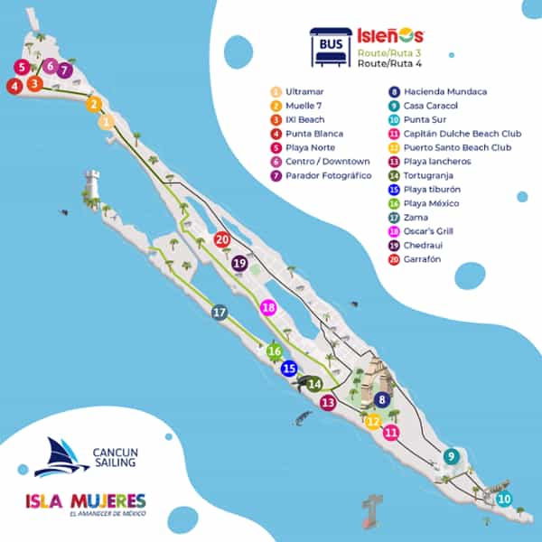 Mapa de Isla Mujeres - Isleños Bus-1
