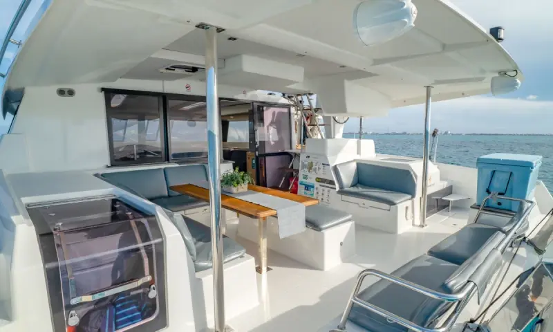 Luxury catamaran back view